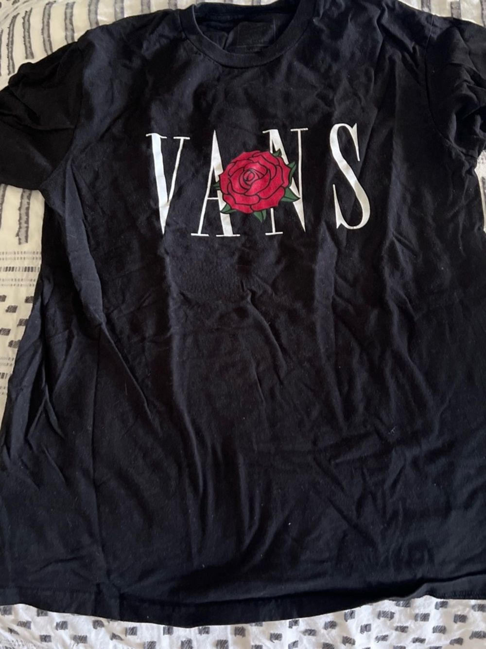 Vans Black T-Shirt with Red Rose Chest Graphic